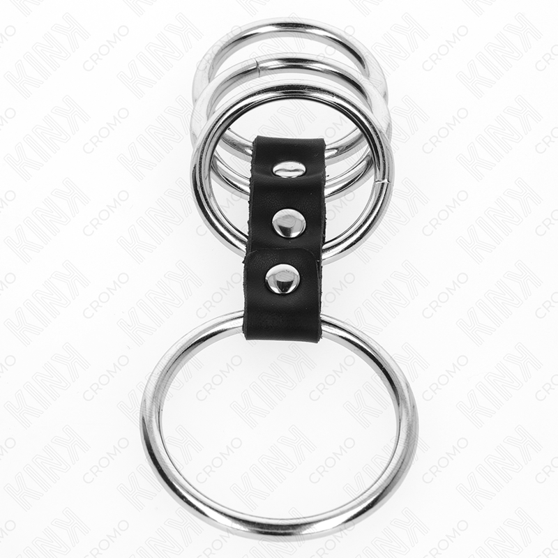 KINK - 4 ANILLOS PENE METAL 3.7 CM A 5 CM CONECTADOS POR CUERO - Imagen 2