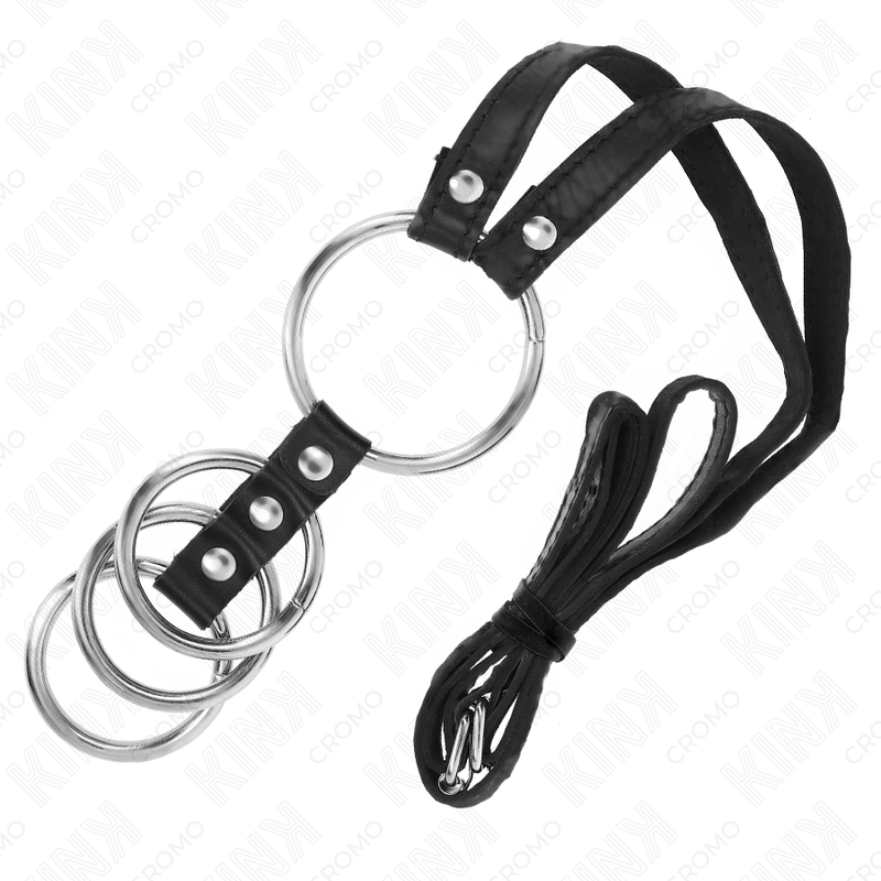 KINK - 4 ANILLOS PENE METAL CONECTADOS 3.8 CM A 5 CM CON CINTURÓN DE POLIPIEL 112 CM - Imagen 5