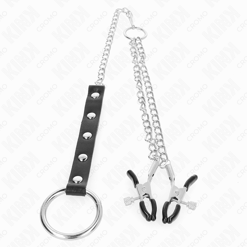 KINK - ANILLO PENE METAL CON CADENA Y PINZAS PARA PEZONES AJUSTABLE - Imagen 3