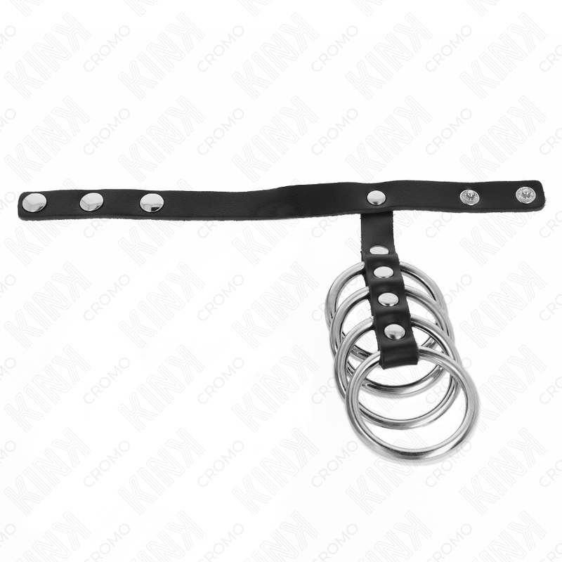 KINK - 4 ANILLOS PENE METAL 3.8 CM CONECTADOS CON CORREA DE CUERO 22 X 1.5 CM Y CIERRE A PRESIÓN - Imagen 2