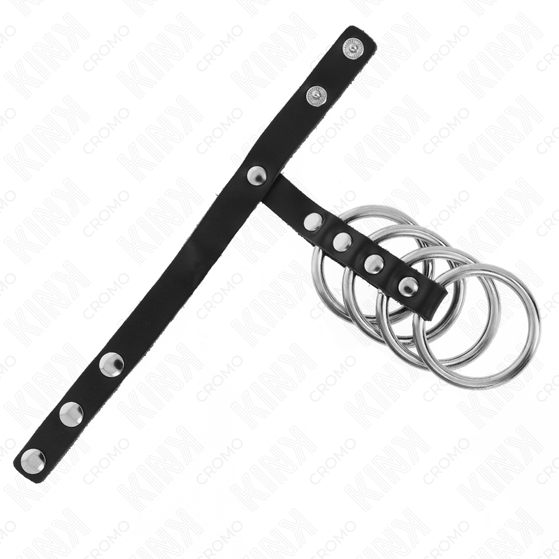 KINK - 4 ANILLOS PENE METAL 3.8 CM CONECTADOS CON CORREA DE CUERO 22 X 1.5 CM Y CIERRE A PRESIÓN - Imagen 3