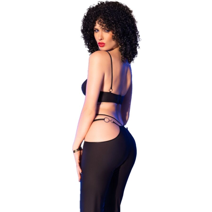 CHILIROSE - CR 4851 SET TOP NEGRO Y LEGGINS CON COMPLEMENTOS DORADOS S - Imagen 4