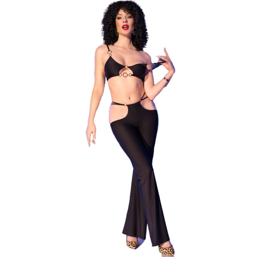 CHILIROSE - CR 4851 SET TOP NEGRO Y LEGGINS CON COMPLEMENTOS DORADOS S - Imagen 5
