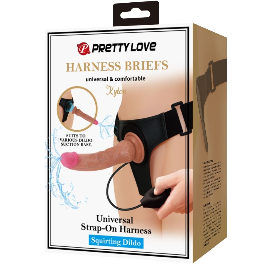 PRETTY LOVE - KYTON HARNESS BRIEFS UNIVERSAL CON DILDO SQUIRTING 19 CM MULATO - Imagen 2