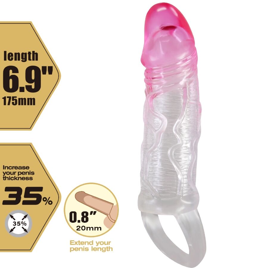 PRETTY LOVE - ODES FUNDA REALÍSTICA ALARGADORA DE 2 CM PARA PENE ROSA - Imagen 4