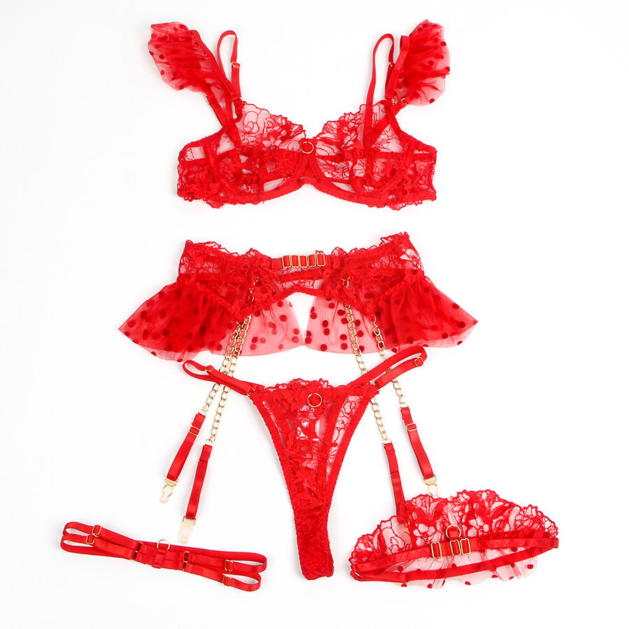 SUBBLIME - 957513 CONJUNTO SUJETADOR Y LIGA DE ENCAJE ROJO L/XL - Imagen 4