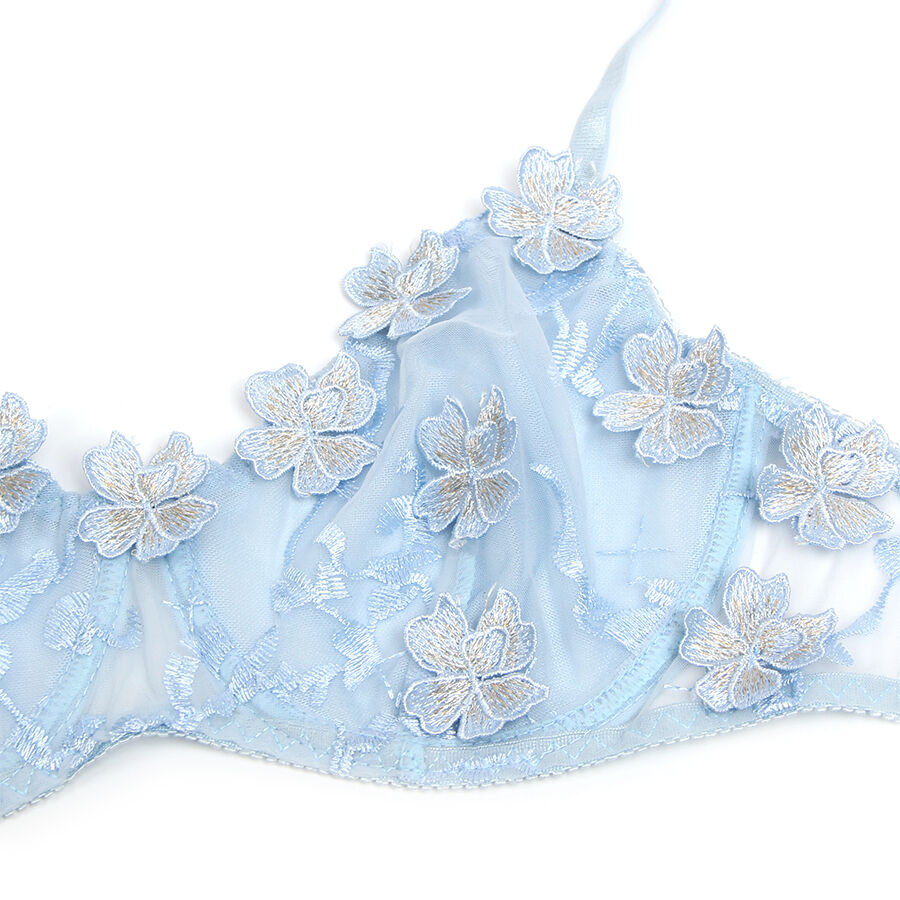 SUBBLIME - 957629 CONJUNTO SUJETADOR Y PANTIES CON BORDADOS DE FLORES CELESTE S/M - Imagen 2