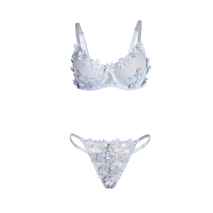 SUBBLIME - 957629 CONJUNTO SUJETADOR Y PANTIES CON BORDADOS DE FLORES CELESTE S/M - Imagen 8