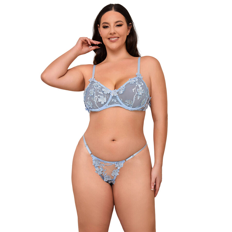 SUBBLIME - 957636 CONJUNTO SUJETADOR Y PANTIES CON BORDADOS DE FLORES CELESTE L/XL - Imagen 3