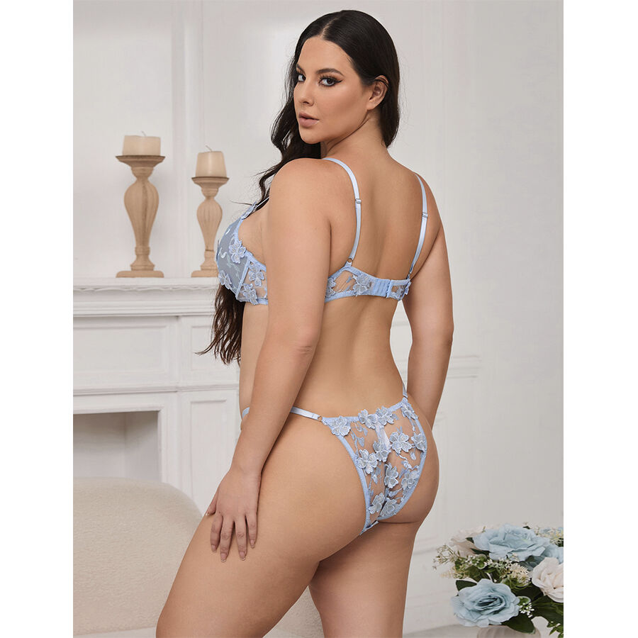 SUBBLIME - 957636 CONJUNTO SUJETADOR Y PANTIES CON BORDADOS DE FLORES CELESTE L/XL - Imagen 9