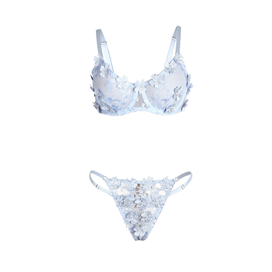 SUBBLIME - 957636 CONJUNTO SUJETADOR Y PANTIES CON BORDADOS DE FLORES CELESTE L/XL - Imagen 11