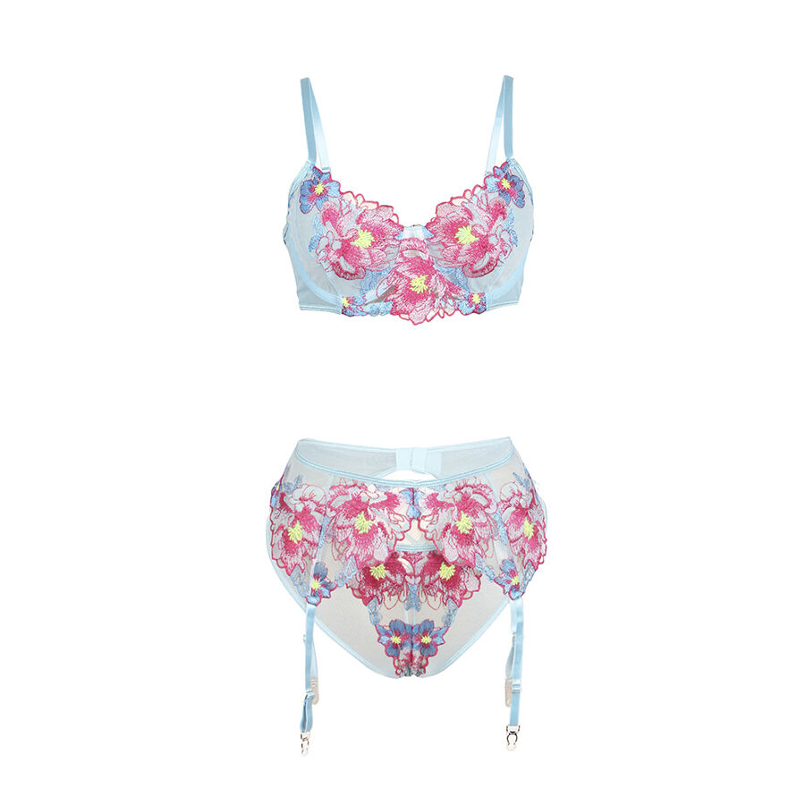SUBBLIME - 957650 CONJUNTO SUJETADOR Y LIGUERO CON BORDADOS DE FLORES ROSAS L/XL - Imagen 9