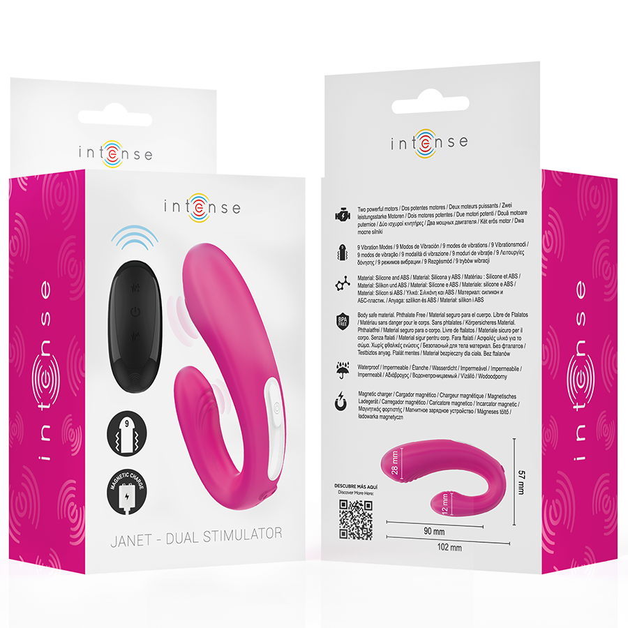 INTENSE - JANET ESTIMULADOR Y VIBRADOR DUAL EN FORMA DE U CON CONTROL REMOTO ROSA - Imagen 7