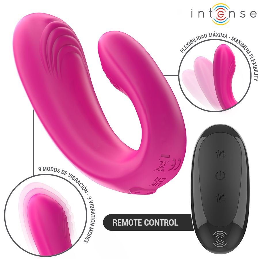 INTENSE - JANET ESTIMULADOR Y VIBRADOR DUAL EN FORMA DE U CON CONTROL REMOTO ROSA - Imagen 2