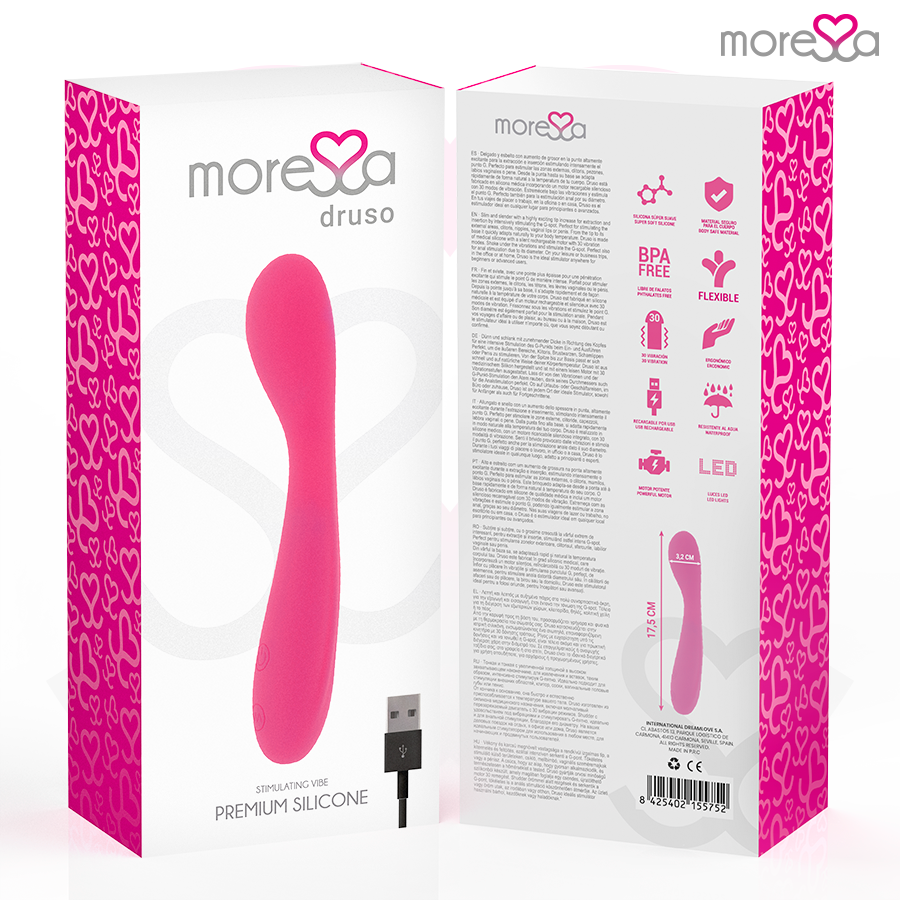 MORESSA - DRUSO MASAJEADOR DUO PUNTO G Y SUERO PELVICO PREMIUM SILICONE RECARGABLE - Imagen 6
