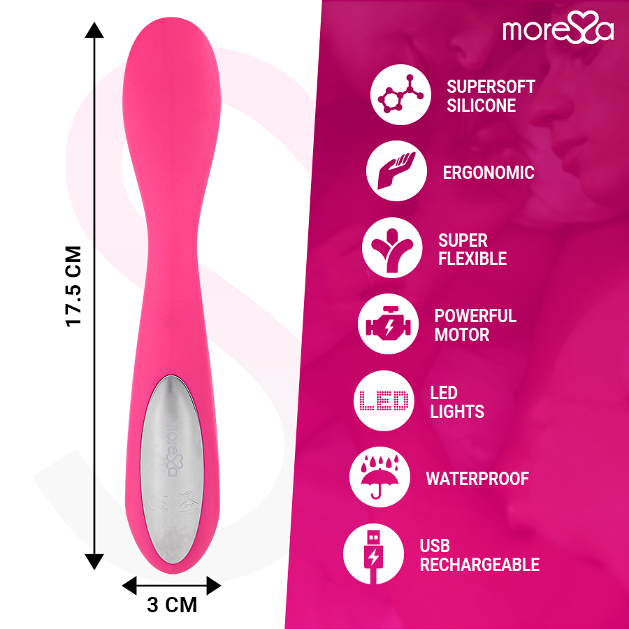 MORESSA - DRUSO MASAJEADOR DUO PUNTO G Y SUERO PELVICO PREMIUM SILICONE RECARGABLE - Imagen 3