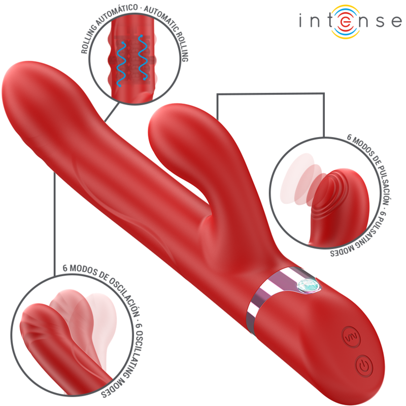 INTENSE - LELE VIBRADOR MULTIFUNCIÓN ROTATORIO & OSCILACIÓN & ESTIMULACIÓN ROJO - Imagen 2