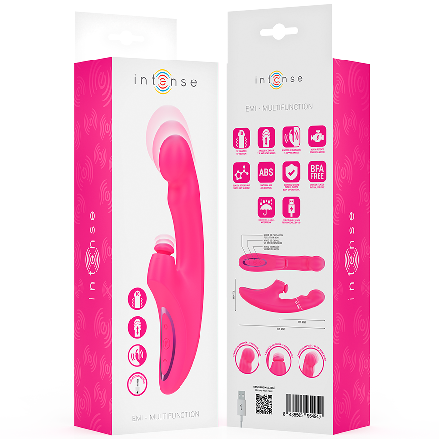 INTENSE - EMI VIBRADOR 13,5 CM MULTIFUNCIÓN 3 EN 1 10 VIBRACIONES ROSA - Imagen 8