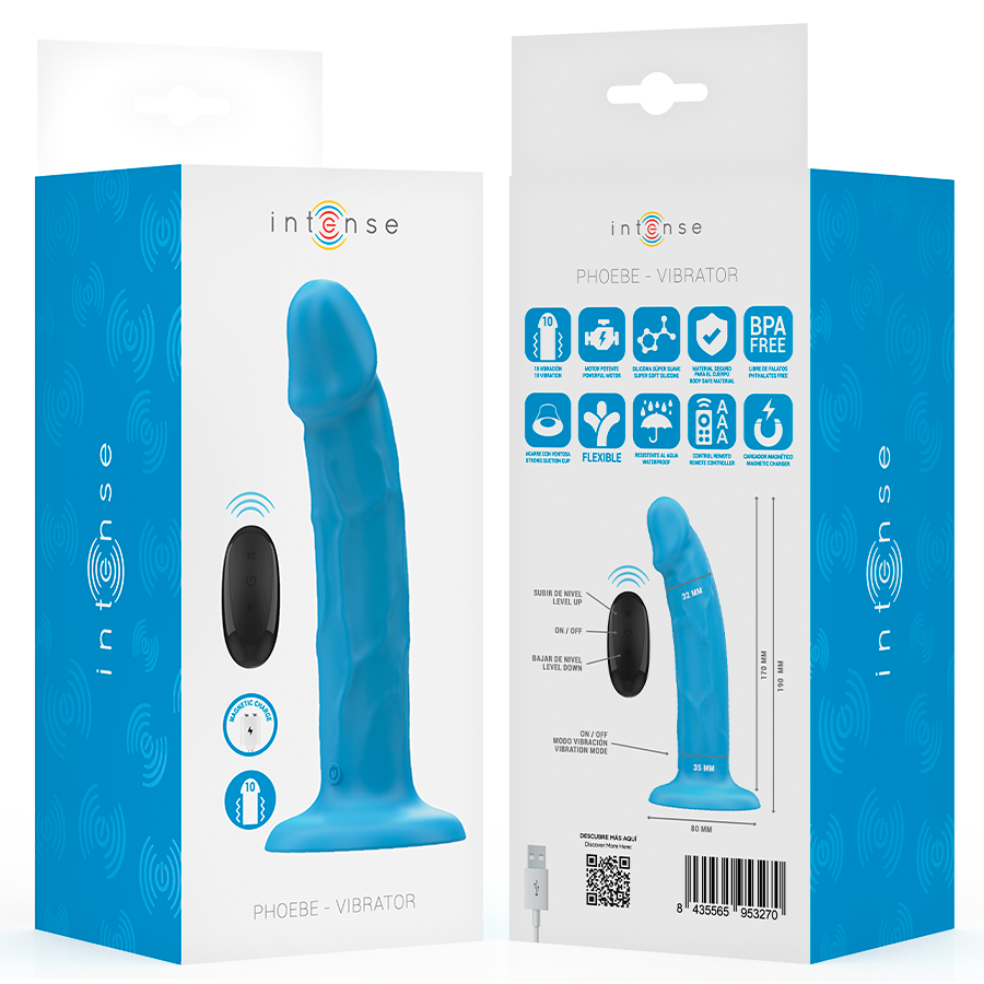INTENSE - PHOEBE VIBRADOR REALÍSTICO 10 VIBRACIONES AZUL CONTROL REMOTO - Imagen 8