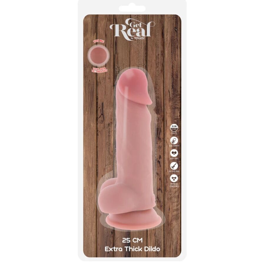 GET REAL - PENE REALÍSTICO DELUXE CON TESTÍCULOS EXTRA GRUESO 25 CM - Imagen 5