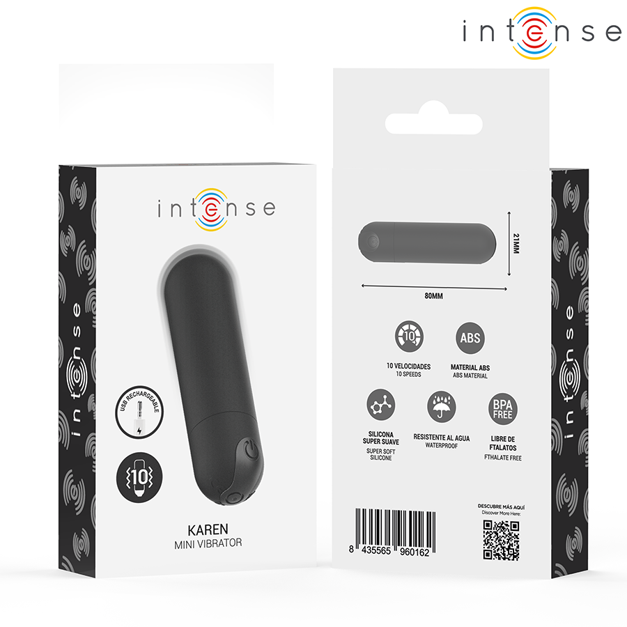 INTENSE - KAREN MINI BALA VIBRADORA 10 MODOS RECARGABLE NEGRO - Imagen 7