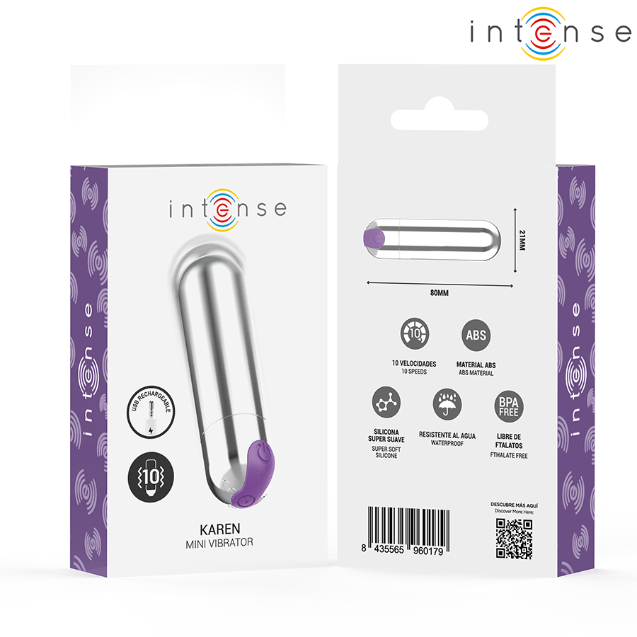 INTENSE - KAREN MINI BALA VIBRADORA 10 MODOS RECARGABLE PLATEADO - Imagen 2