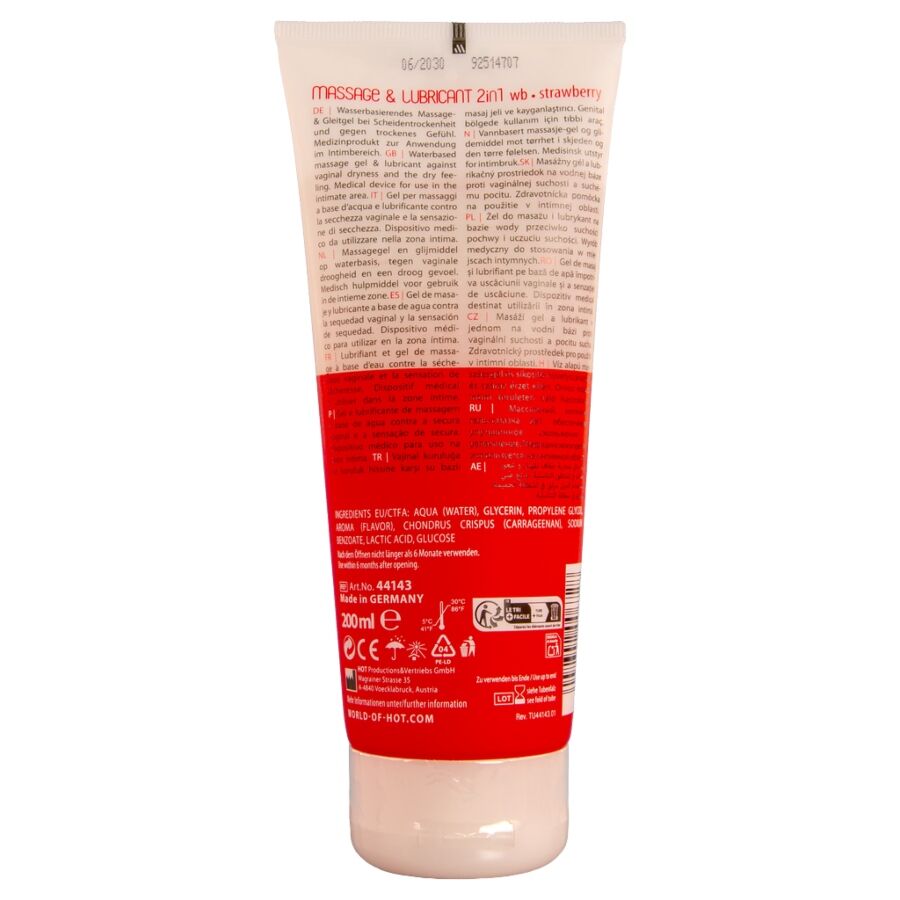 HOT - MASSAGE & GLIDE GEL 2 EN 1 FRESA 200 ML - Imagen 2