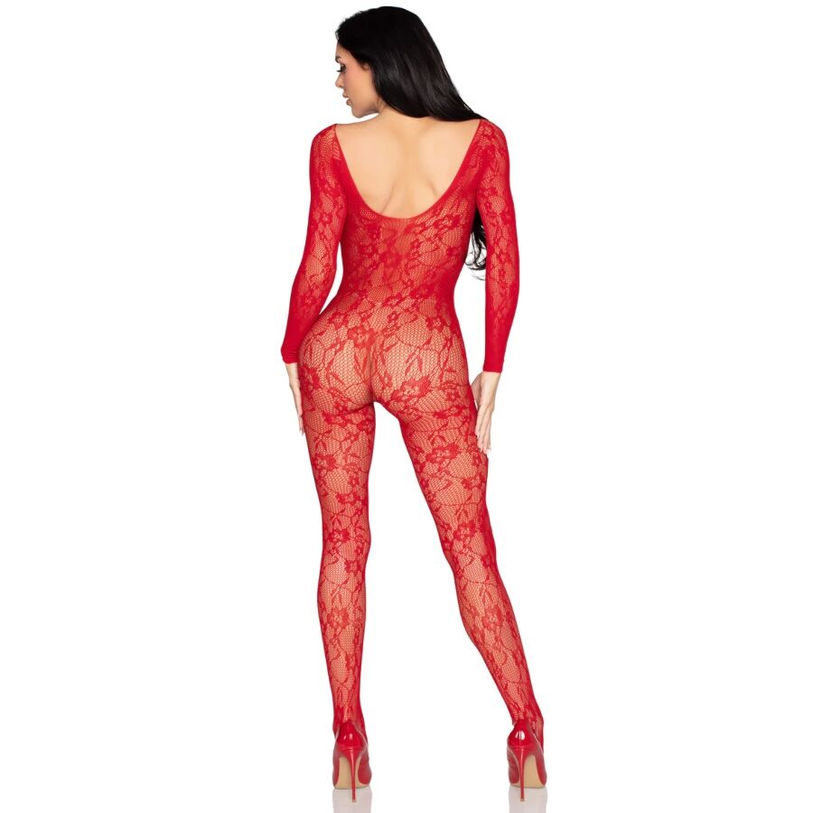 LEG AVENUE - 89366 BODYSTOCKING DE LENCERÍA DE ENCAJE ROJO - TALLA ÚNICA - Imagen 2