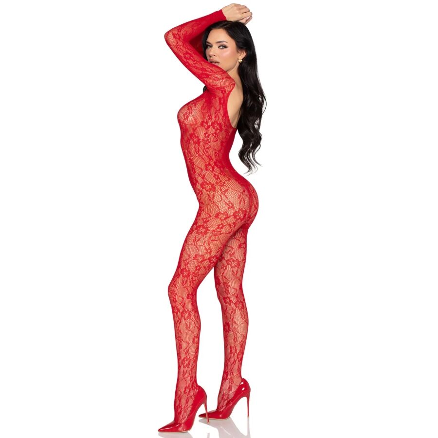 LEG AVENUE - 89366 BODYSTOCKING DE LENCERÍA DE ENCAJE ROJO - TALLA ÚNICA - Imagen 3