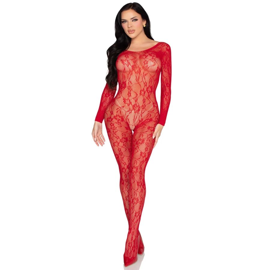 LEG AVENUE - 89366 BODYSTOCKING DE LENCERÍA DE ENCAJE ROJO - TALLA ÚNICA - Imagen 4
