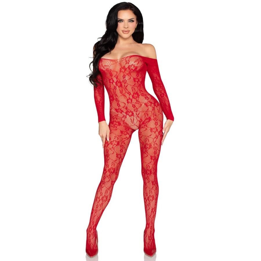 LEG AVENUE - 89366 BODYSTOCKING DE LENCERÍA DE ENCAJE ROJO - TALLA ÚNICA - Imagen 5