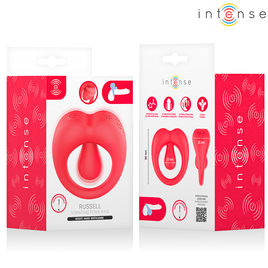 INTENSE - RUSSELL ANILLO VIBRADOR CON ESTIMULACIÓN DE CLÍTORIS ROJO - Imagen 10