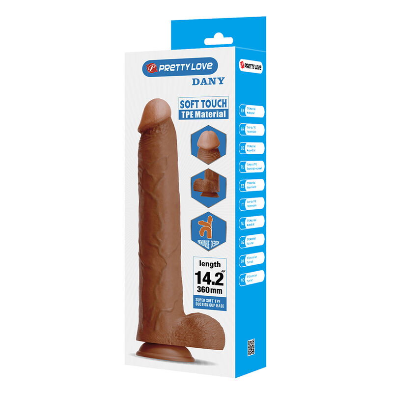 PRETTY LOVE - DANY DILDO REALÍSTICO FLEXIBLE CON VENTOSA 36 CM -Ø- 5,6 CM MARRÓN - Imagen 4