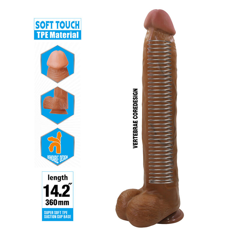 PRETTY LOVE - DANY DILDO REALÍSTICO FLEXIBLE CON VENTOSA 36 CM -Ø- 5,6 CM MARRÓN - Imagen 5