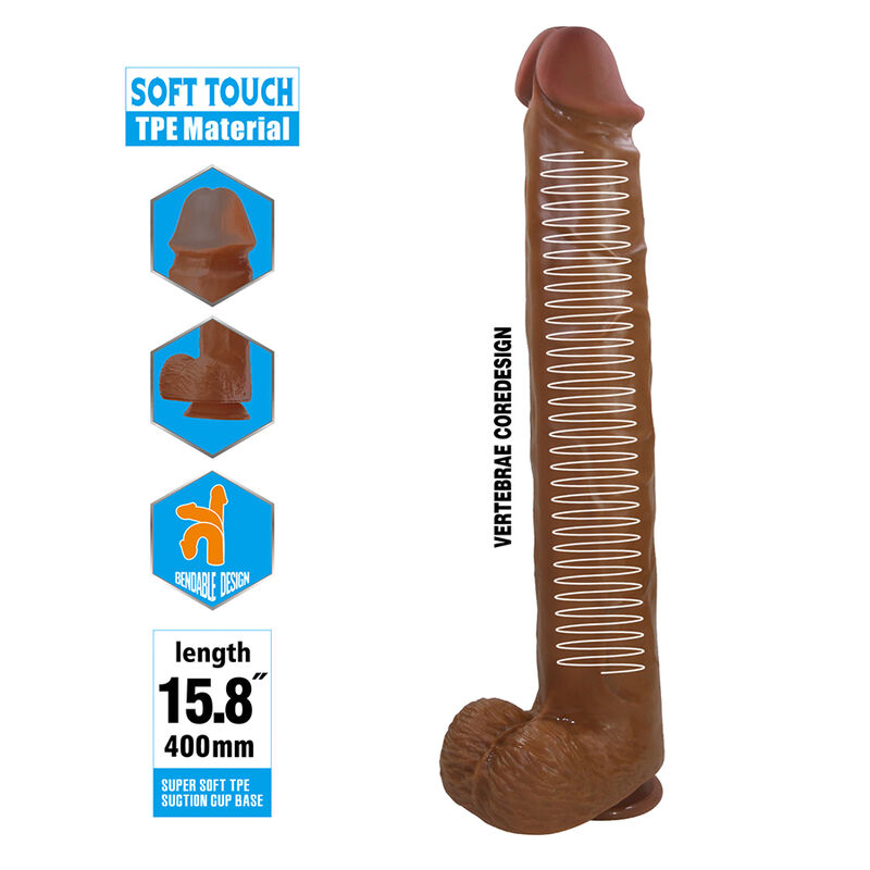 PRETTY LOVE - PAT DILDO REALÍSTICO FLEXIBLE CON VENTOSA 40 CM -Ø- 6 CM MARRÓN - Imagen 4
