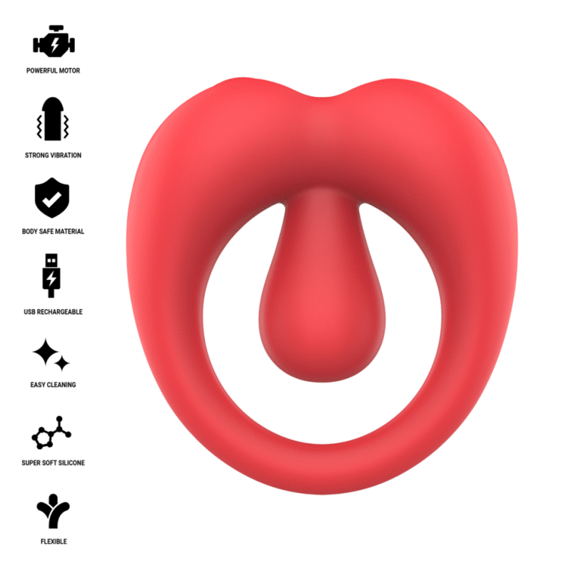INTENSE - RUSSELL ANILLO VIBRADOR CON ESTIMULACIÓN DE CLÍTORIS ROJO - Imagen 2