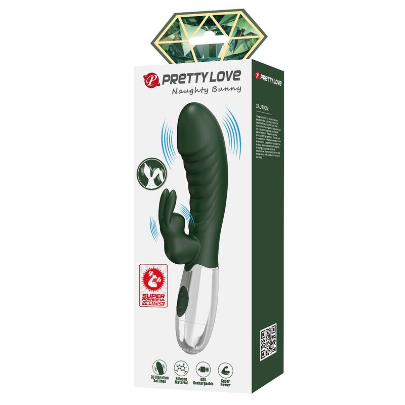 PRETTY LOVE - VIBRADOR RABBIT NAUGHTY BUNNY 30 FUNCIONES RECARGABLE USB VERDE - Imagen 3