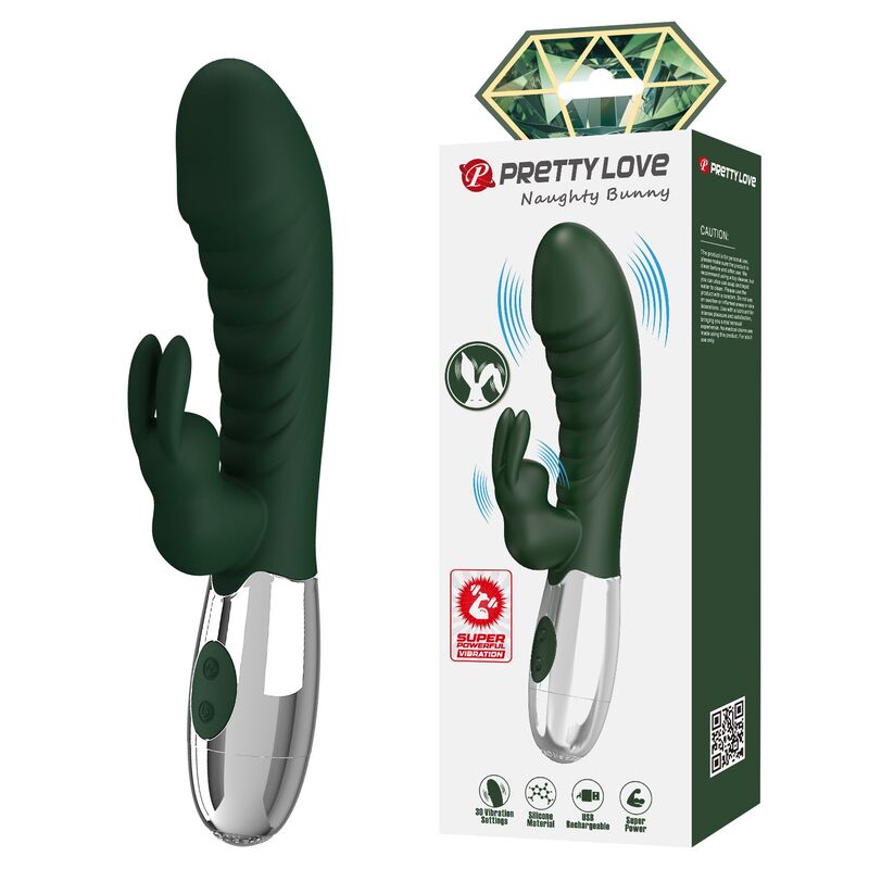 PRETTY LOVE - VIBRADOR RABBIT NAUGHTY BUNNY 30 FUNCIONES RECARGABLE USB VERDE - Imagen 2