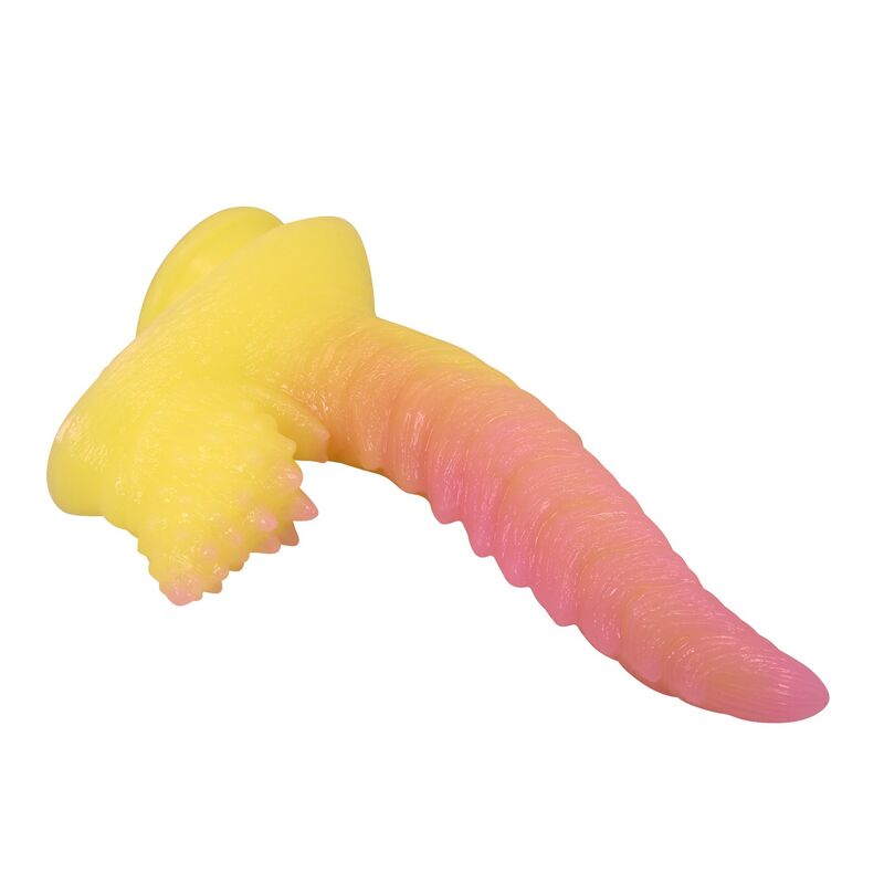 POWER MONSTERS - RIPPLIED MONSTER DILDO FANTASÍA CON VENTOSA 22,5 CM Ø 5,5 CM ROSA Y AMARILLO - Imagen 8