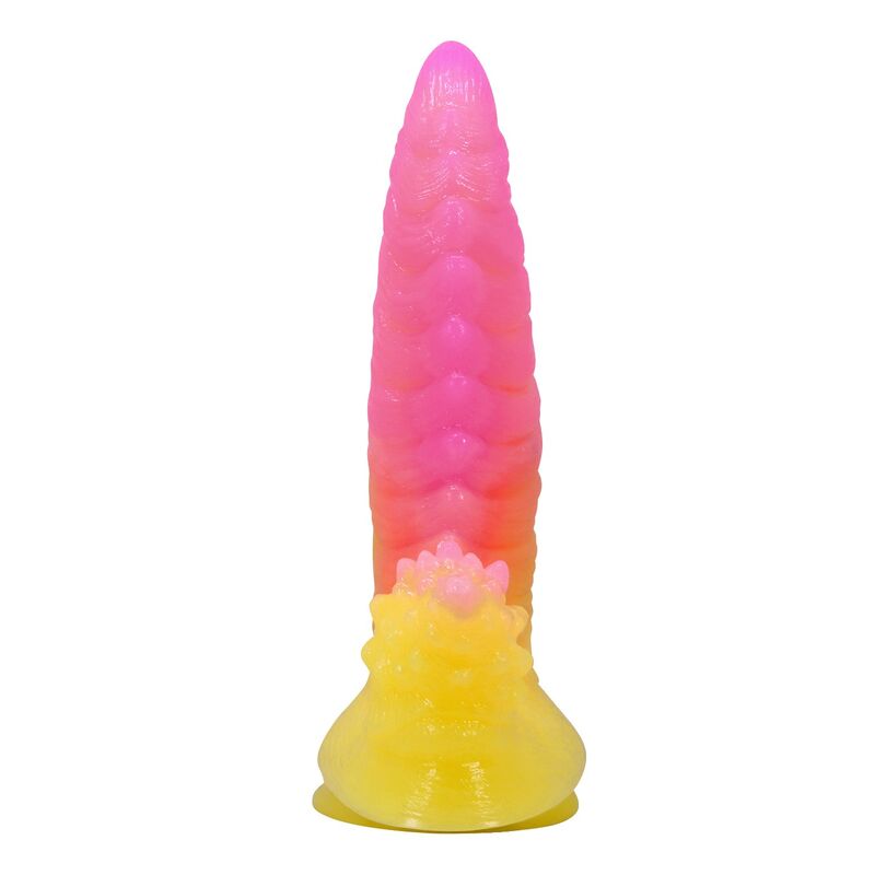 POWER MONSTERS - RIPPLIED MONSTER DILDO FANTASÍA CON VENTOSA 22,5 CM Ø 5,5 CM ROSA Y AMARILLO - Imagen 5