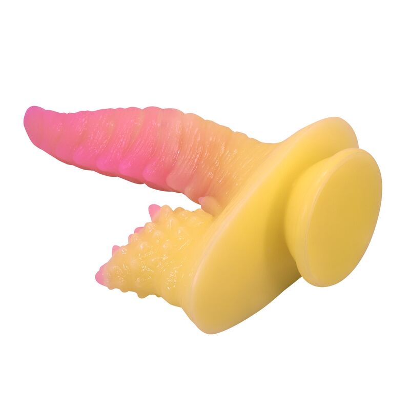 POWER MONSTERS - RIPPLIED MONSTER DILDO FANTASÍA CON VENTOSA 22,5 CM Ø 5,5 CM ROSA Y AMARILLO - Imagen 6
