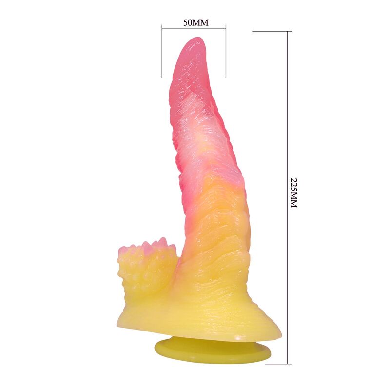POWER MONSTERS - RIPPLIED MONSTER DILDO FANTASÍA CON VENTOSA 22,5 CM Ø 5,5 CM ROSA Y AMARILLO - Imagen 2