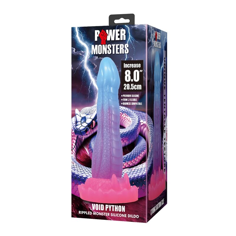 POWER MONSTERS - VOID PYTHON DILDO FANTASÍA CON VENTOSA 20,5 CM Ø 5,2 CM AZUL, LILA Y ROSA - Imagen 4