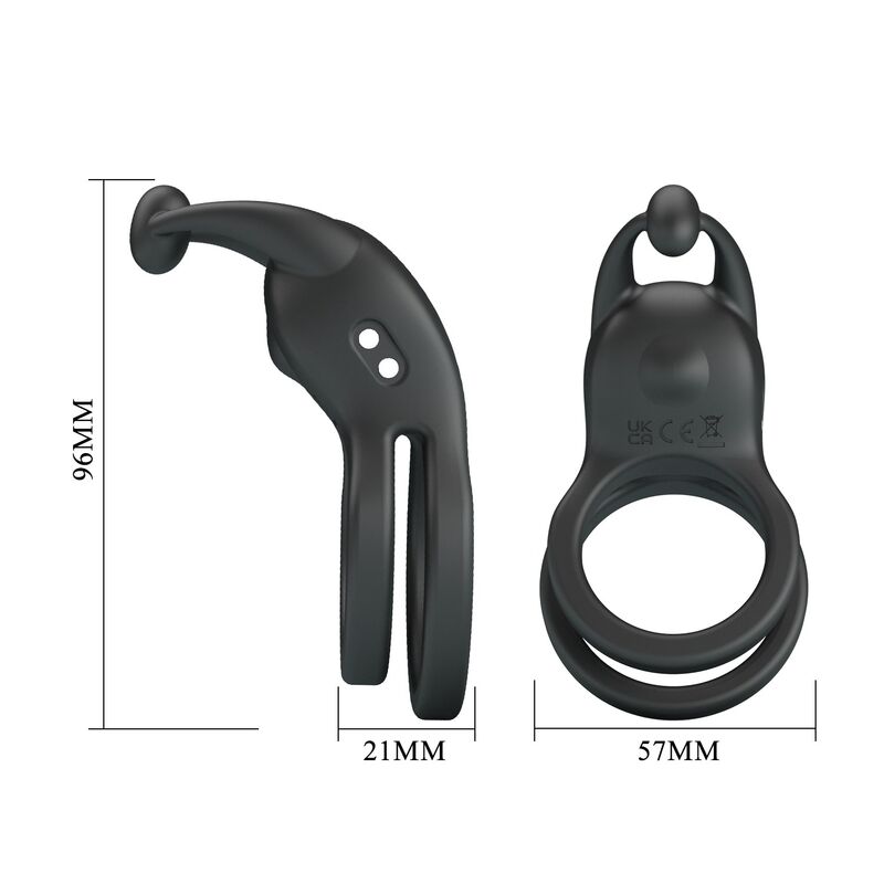 PRETTY LOVE - GOODWIN ANILLO VIBRADOR DOBLE PARA PENE RECARGABLE NEGRO - Imagen 3