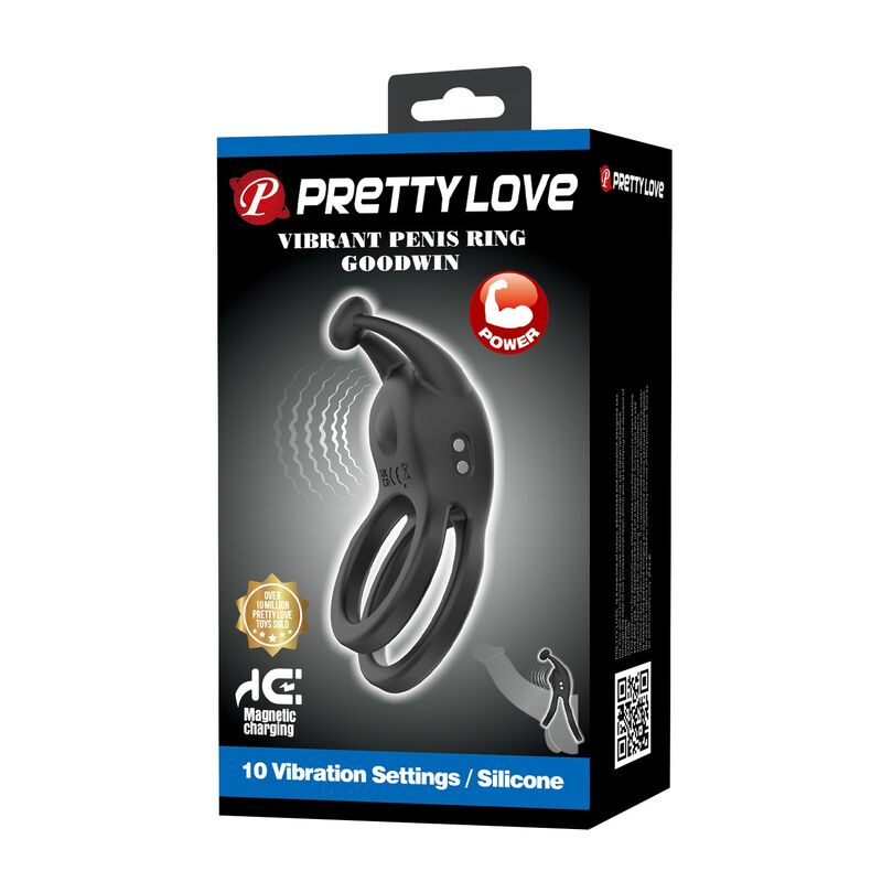 PRETTY LOVE - GOODWIN ANILLO VIBRADOR DOBLE PARA PENE RECARGABLE NEGRO - Imagen 7