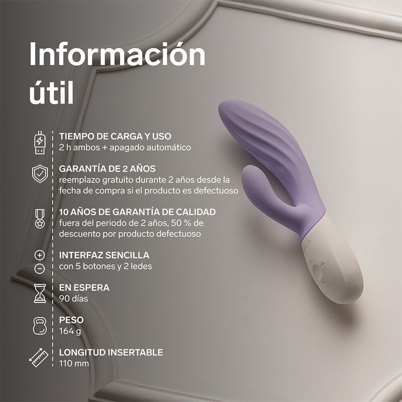 LELO - INA TWIST VIBRADOR RABBIT PUNTO G Y CLÍTORIS LAVANDA - Imagen 3