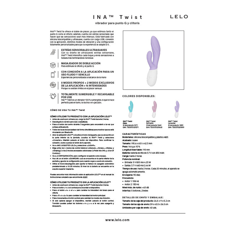 LELO - INA TWIST VIBRADOR RABBIT PUNTO G Y CLÍTORIS ROSA - Imagen 4