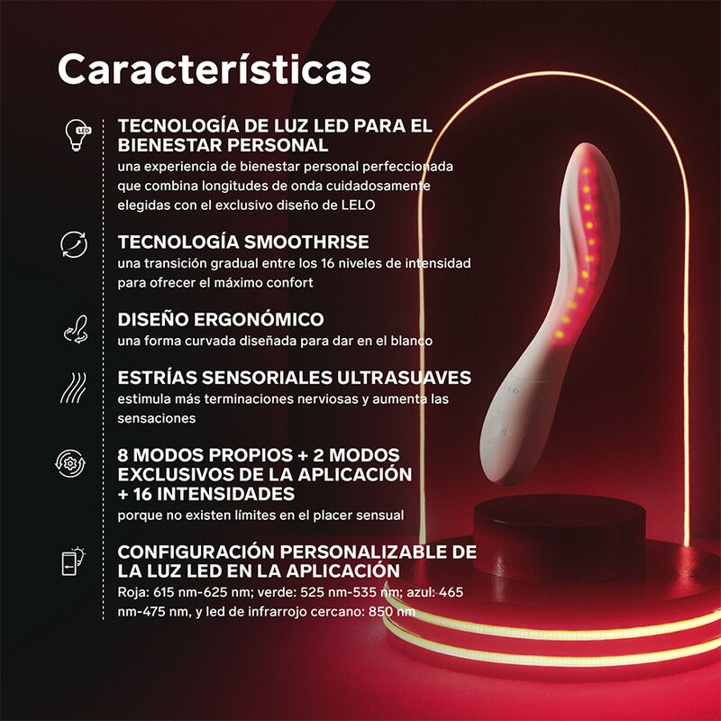 LELO - MONA SPECTRA MASAJEADOR ÍNTIMO CON LUZ ROJA RECARGABLE APP CONTROL - Imagen 4