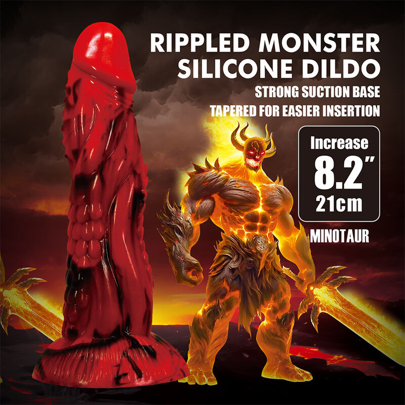 POWER MONSTERS - MINOTAUR DILDO FANTASÍA CON VENTOSA 21 CM Ø 5 CM ROJO Y NEGRO - Imagen 3
