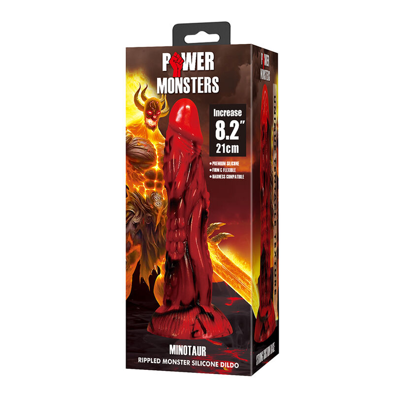 POWER MONSTERS - MINOTAUR DILDO FANTASÍA CON VENTOSA 21 CM Ø 5 CM ROJO Y NEGRO - Imagen 2